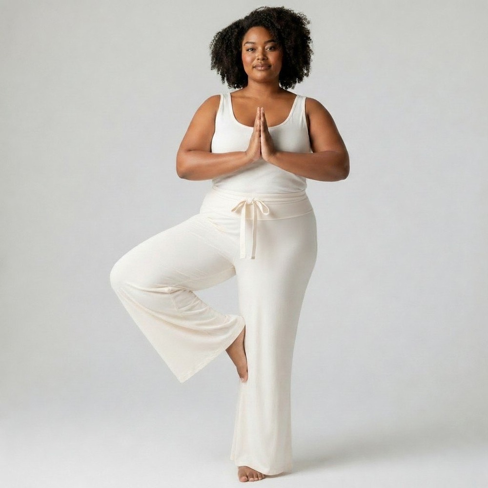JoyLab Womens XXL Cream Wide Leg Fold Over Waist Lounge Yoga Pants Off White